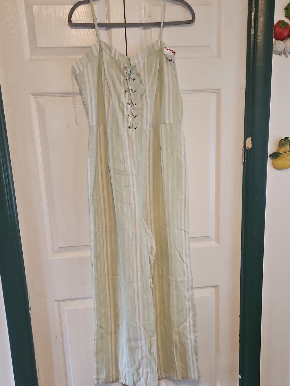 Derek Heart Light Green and White Striped Summer Jumpsuit